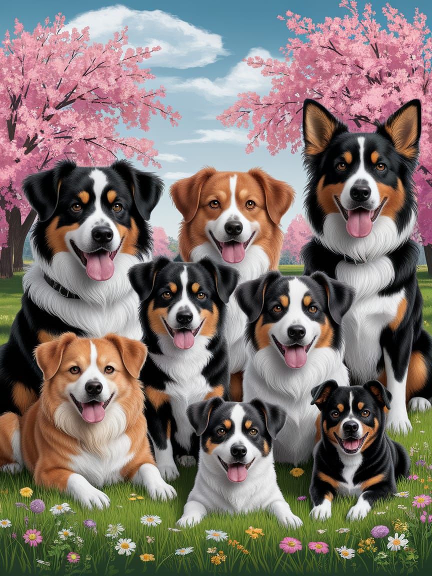Realistic and Beautiful Group of Cute Dogs