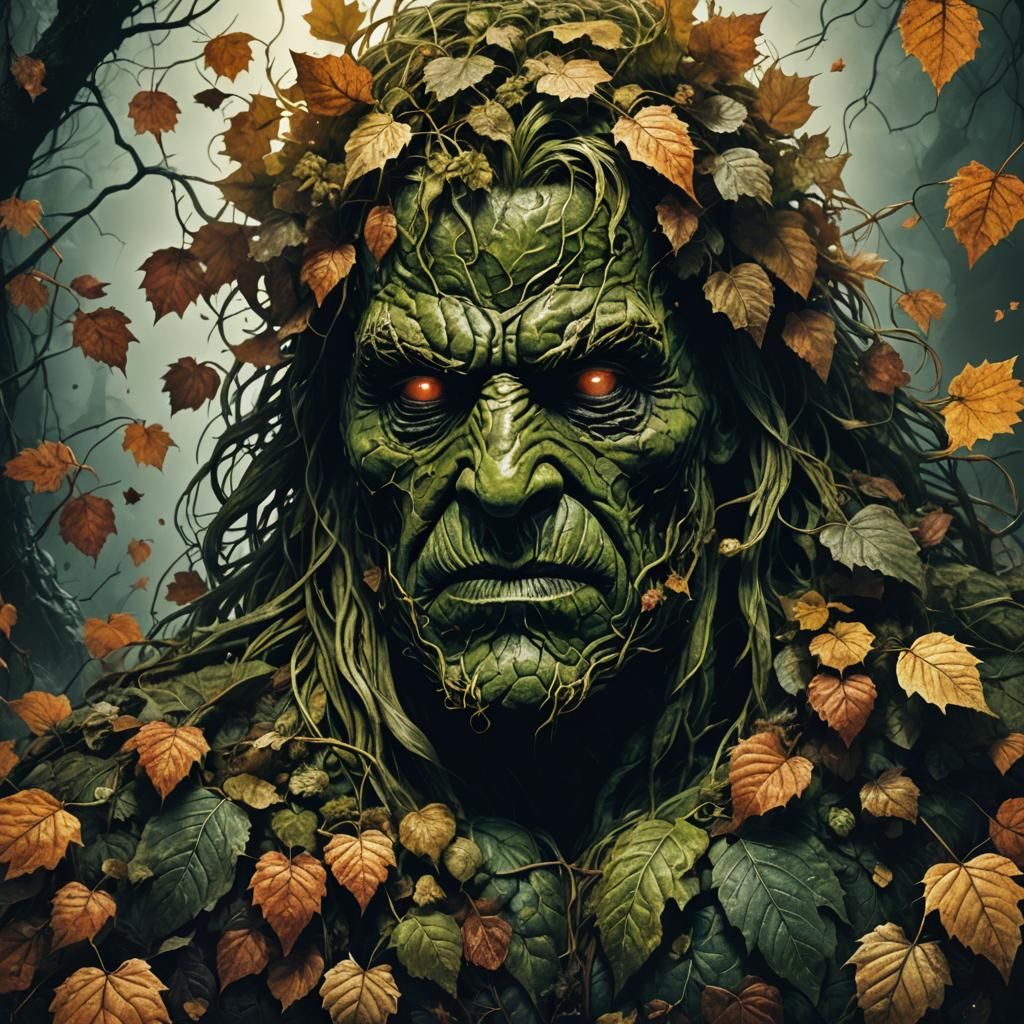 Swamp Thing Hops Face in Misty Dark Fantasy
