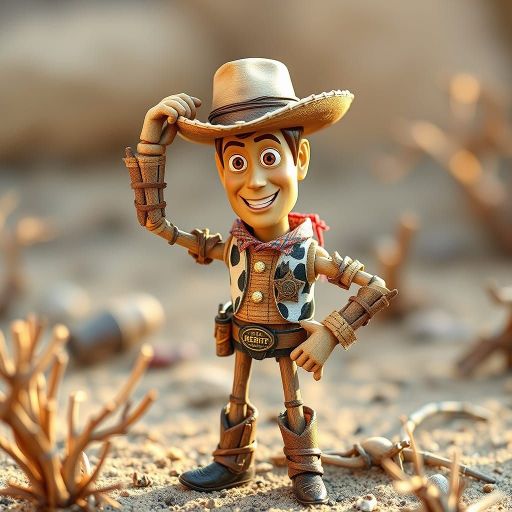 Handcrafted Wooden Cowboy Sculpture in Folk Art Style