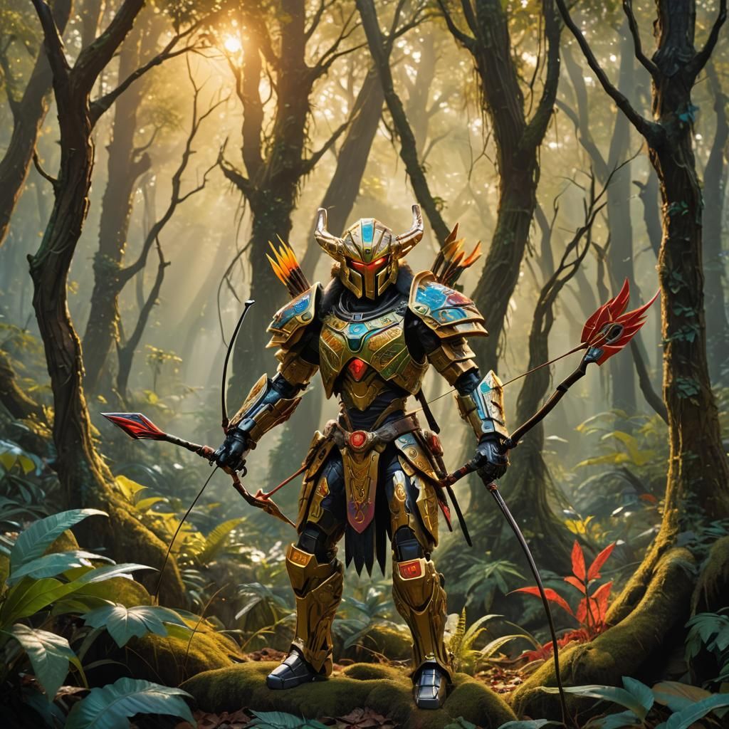 Bionicle Archer in Mystical Forest Oil Painting