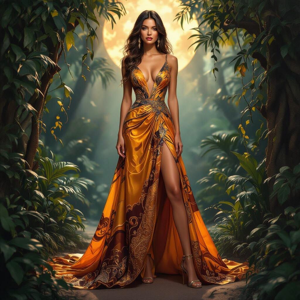 Tiger-Inspired Evening Gown in Ethereal Light