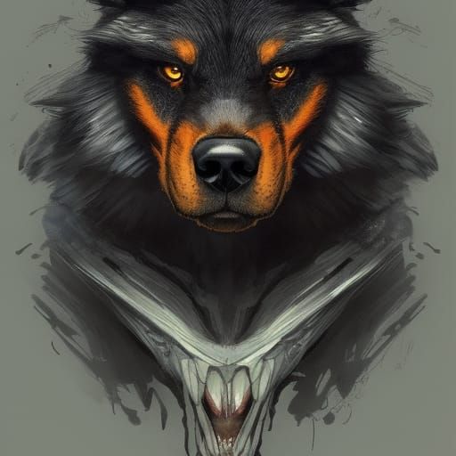 Hyperdetailed Rottweiler Werewolf Portrait