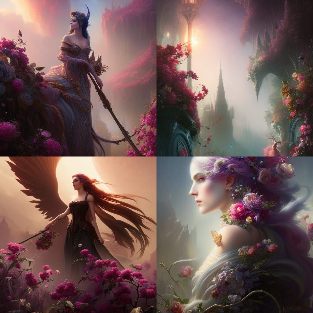 Majestic Unicorn in Flowery Pastel Fantasy