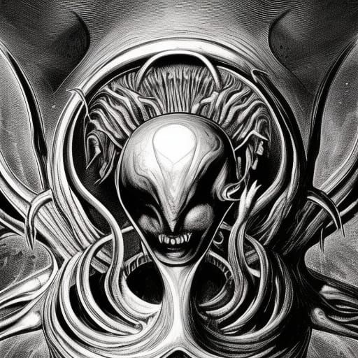 Alien Versus Demon in Yin Yang Horror Style