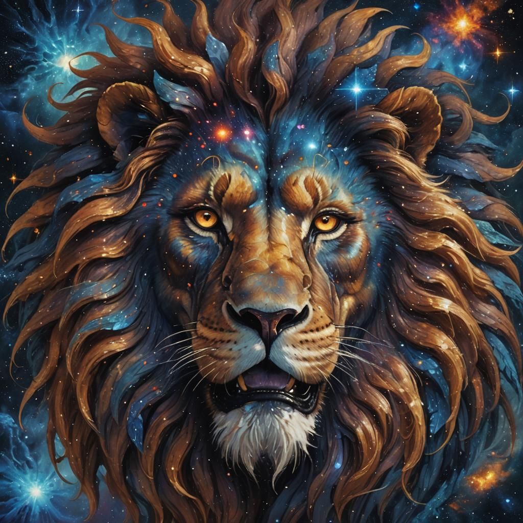 Cosmic Nebula Lion Face in Romanticism Style