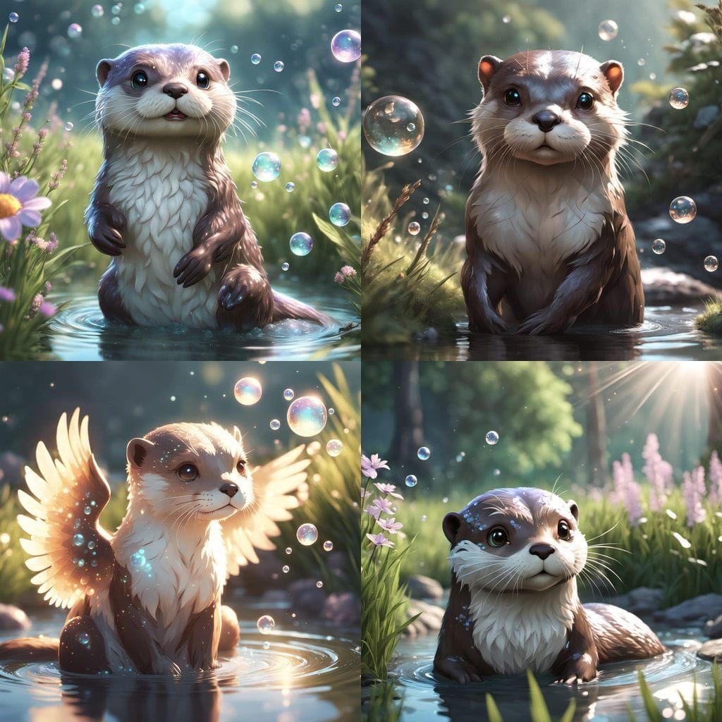 Whimsical Otter Pixie Delights in a Sunlit Meadow