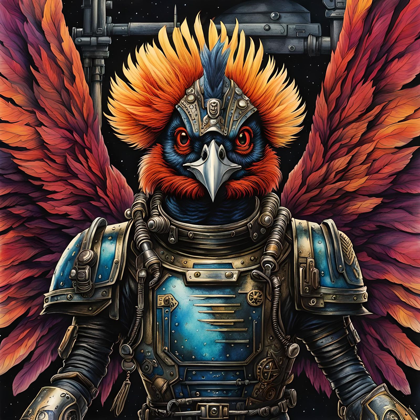 Cyborg Chicken Anime in Aetherpunk Style