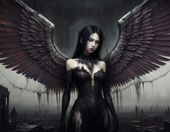 Angel Trapped in Sin's Web: Surreal Oil Painting