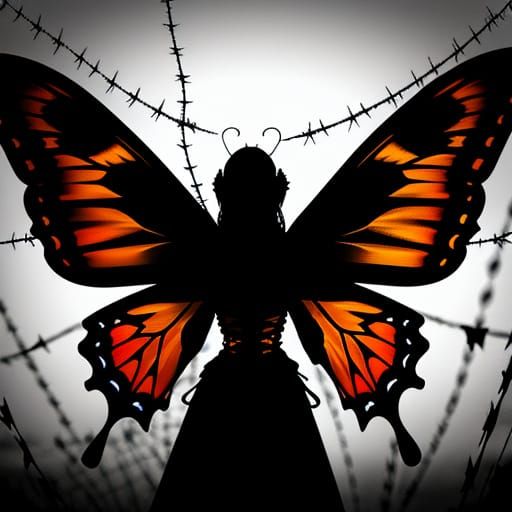 Gothic Butterfly Emerges from Barbed Wire