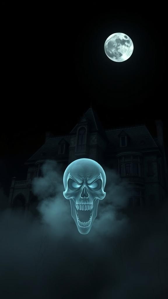 Horror disheveled haunted house manor ghost black sky full m...