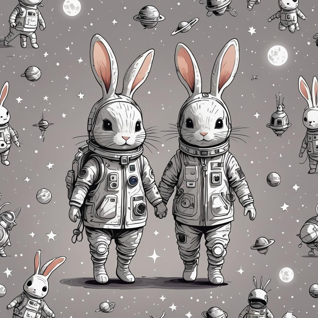 Adorable Space Bunnies in Ethereal Fantasy Illustration