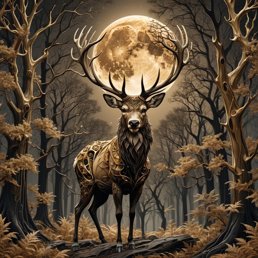 Fractal Stag in Full Moon Forest