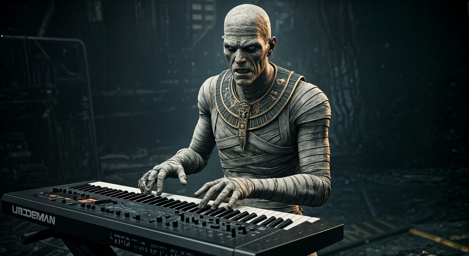 The Mummy Plays Keyboards In A Heavy Metal Band.