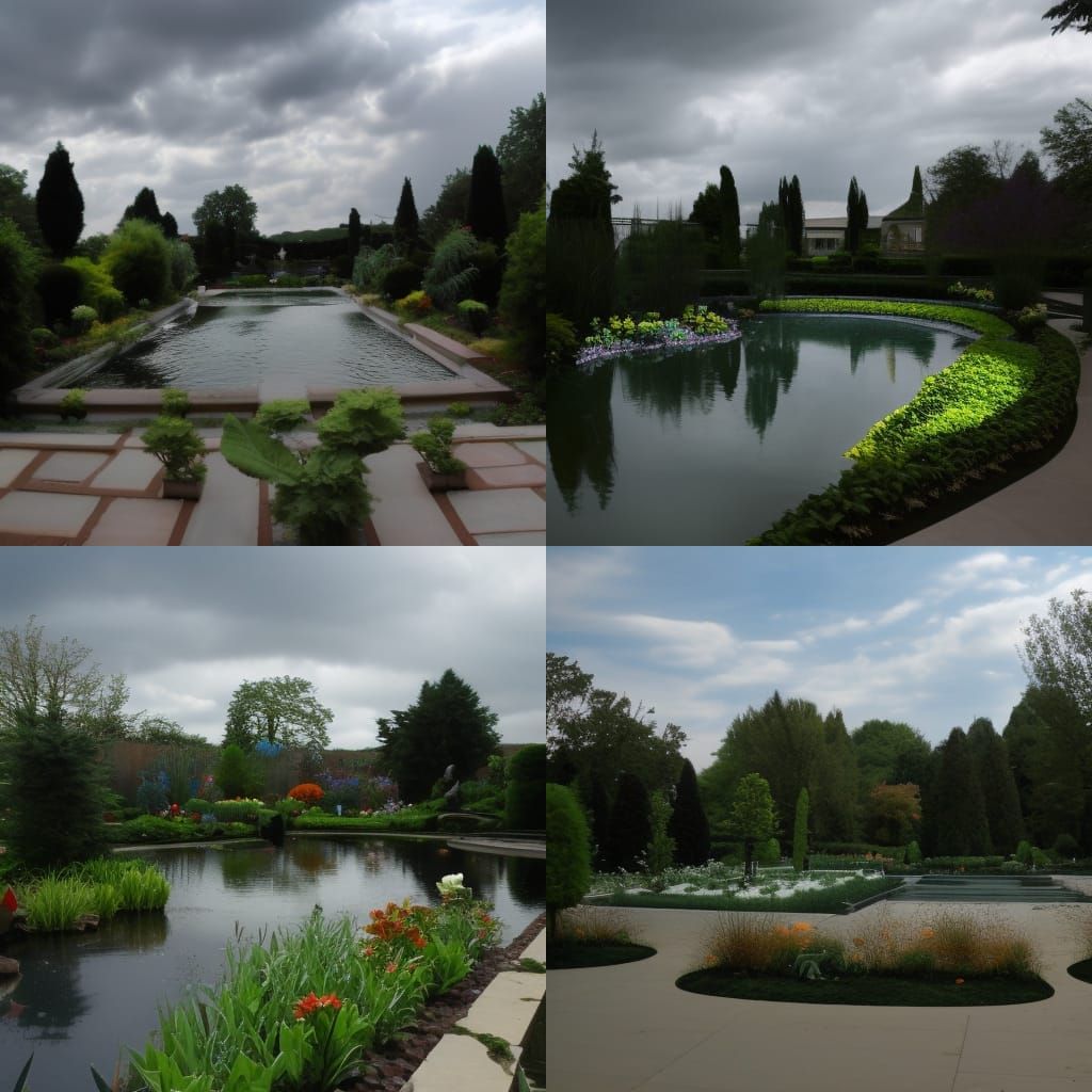 Serene Silver Pool Garden: Somber Reflections