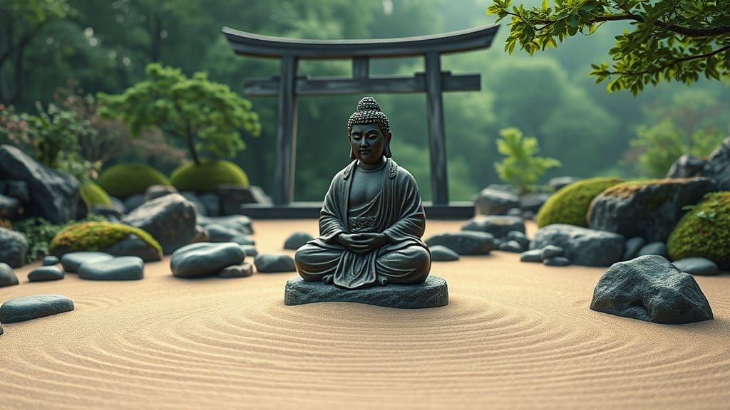 Surreal Digital Art in Zen Elegance and Muted Earthy Tones