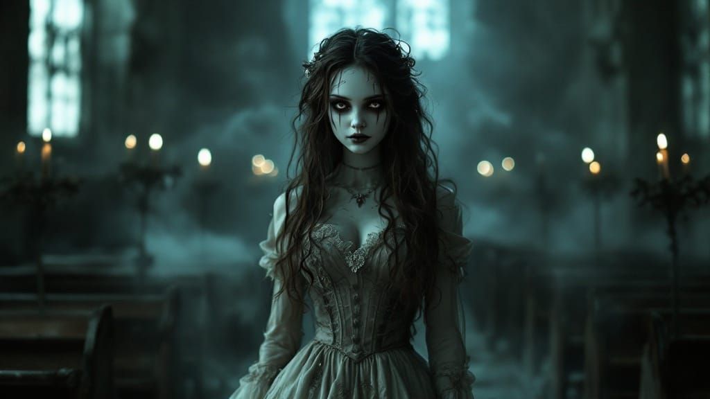 Ethereal Bride in Haunting, Victorian-Inspired Gown