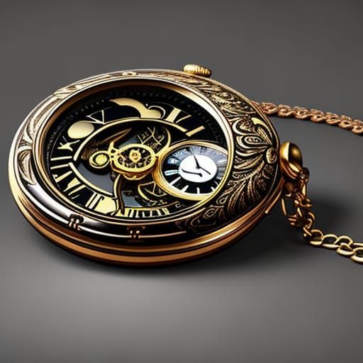 Fluffy Mouse and Ornate Pocket Watch in Dark Fantasy Style