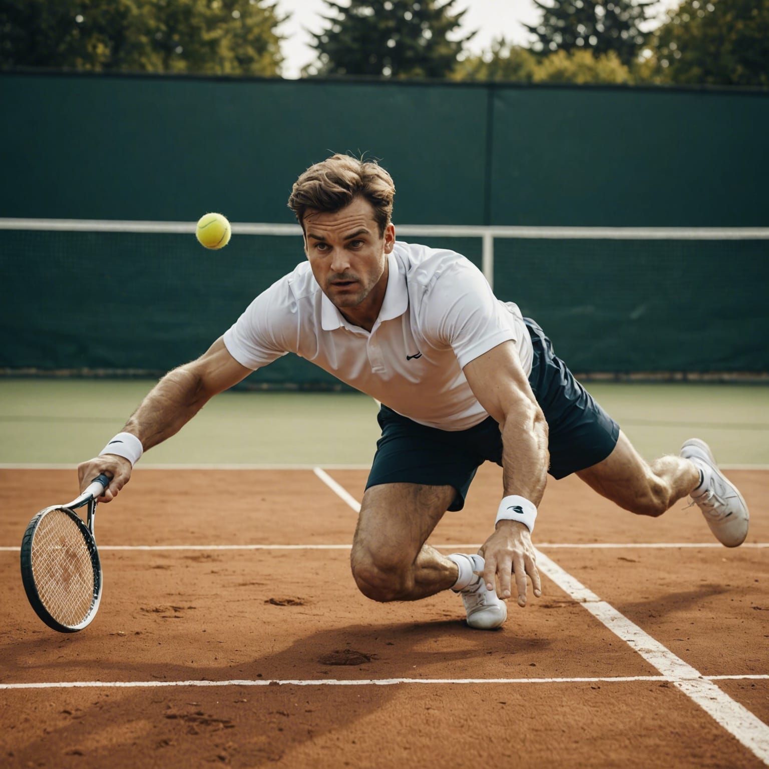 Tennis Player's Dive: 1950s Photography Style