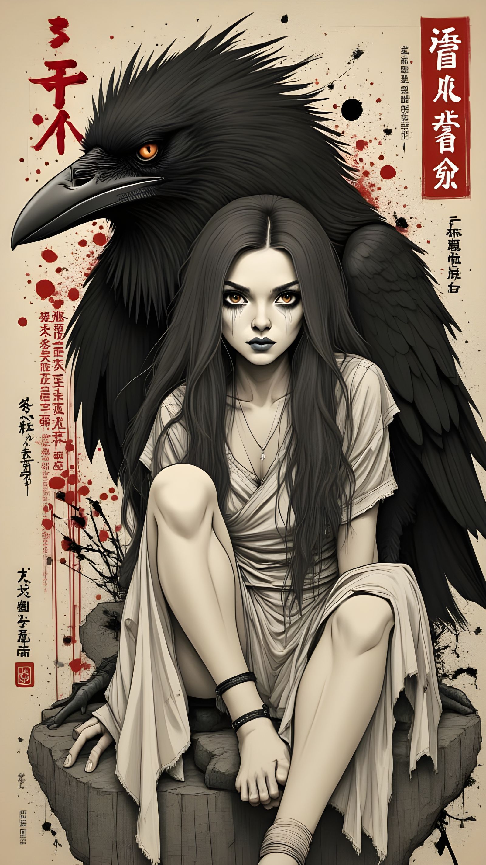 Evil Crow Goddess in Japanese Punk Style