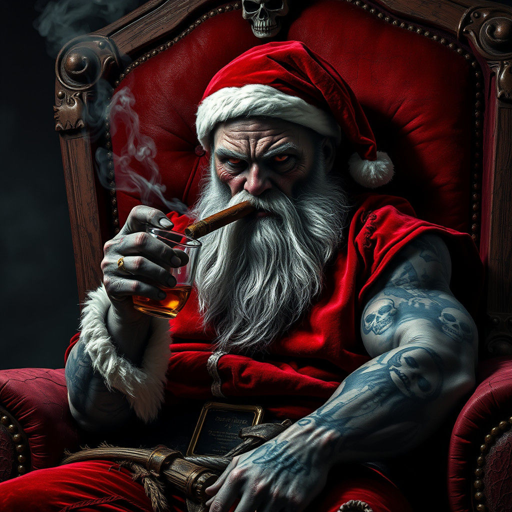 Zombie Santa Claus on Throne in Noir Style