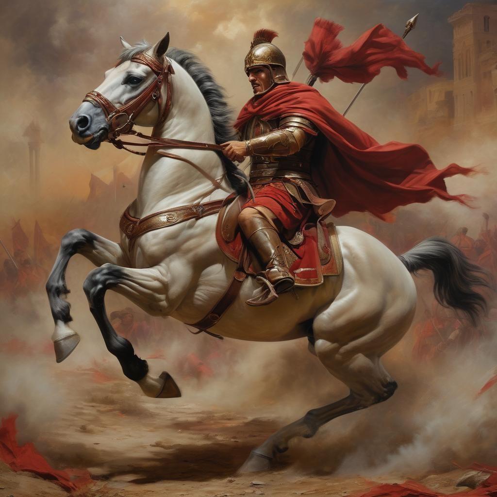 Roman Cavalry Lancer in Oil Painting Style
