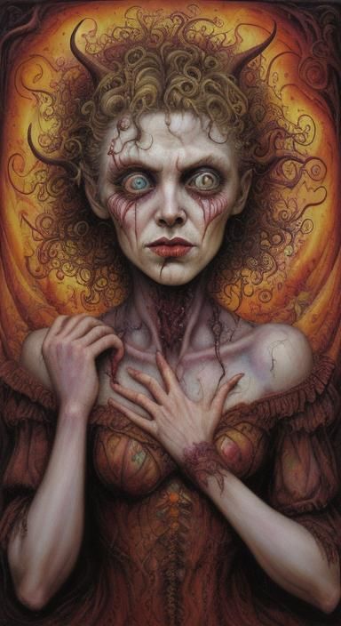 Stressed Woman: Surreal Gouache Encaustic Portrait