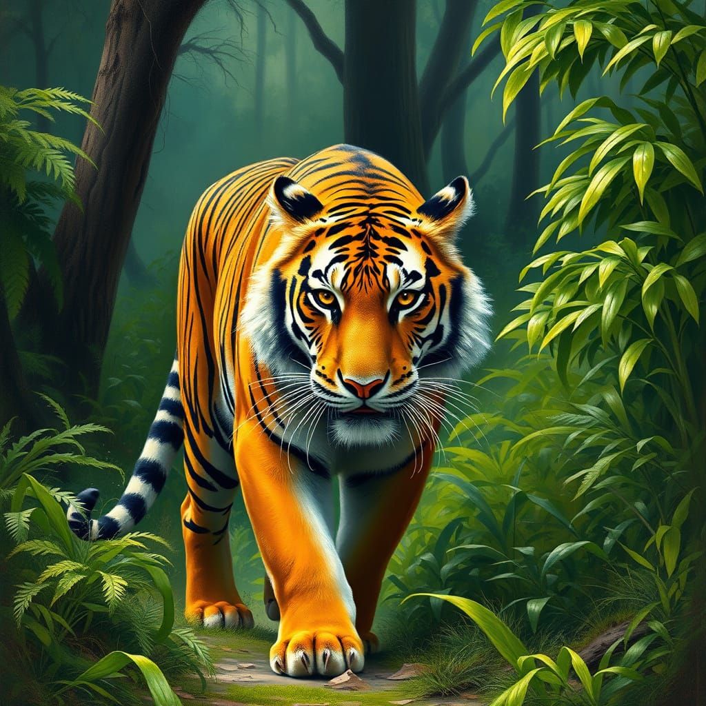 Majestic Tiger in Forest, Painting Style
