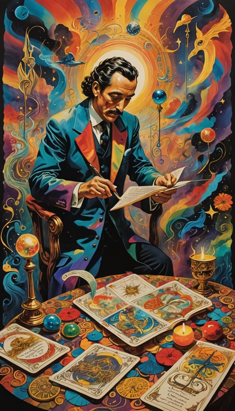 Surreal Cubist Tarot Card with Ethereal Ink