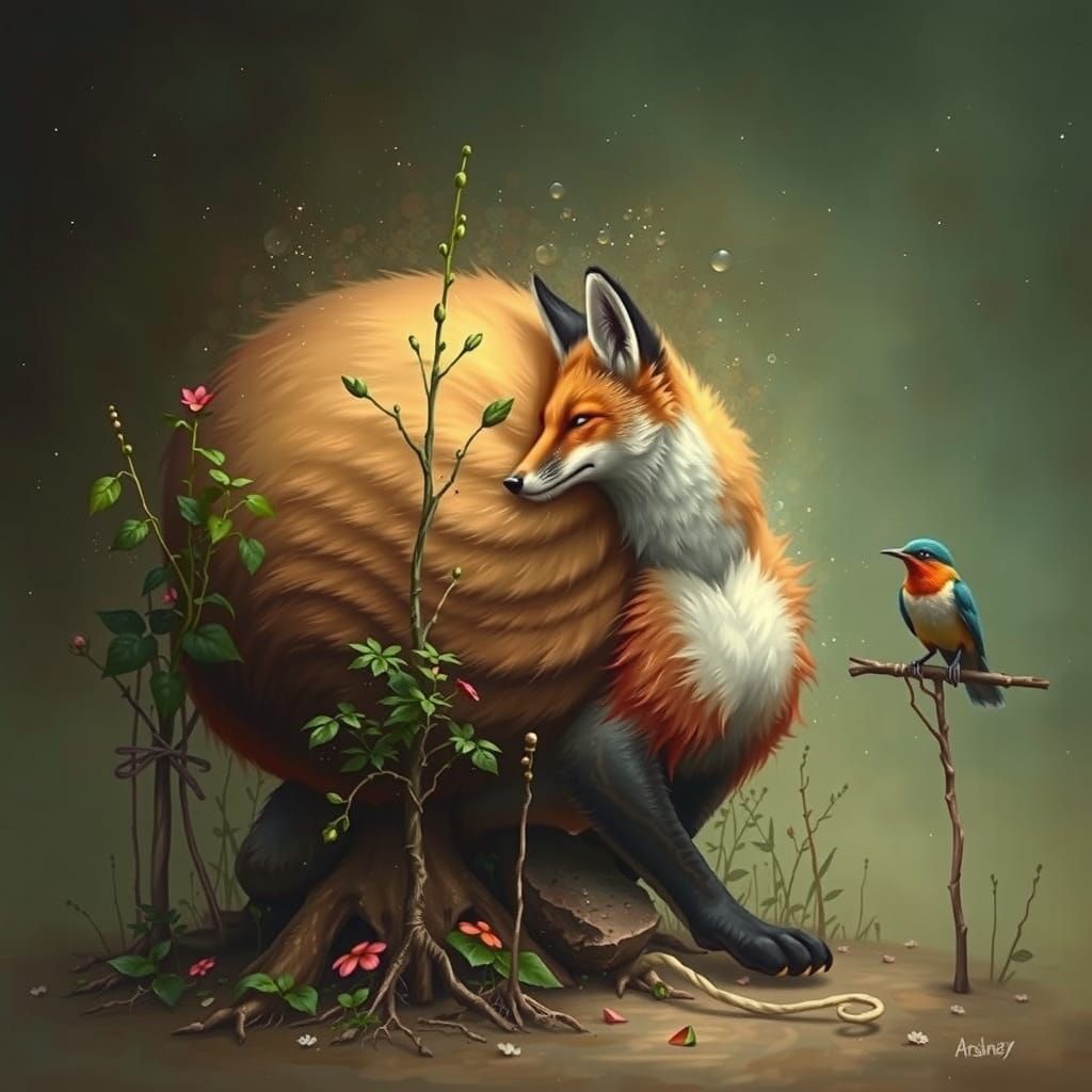 Surreal Forest Fox in Vibrant Colors