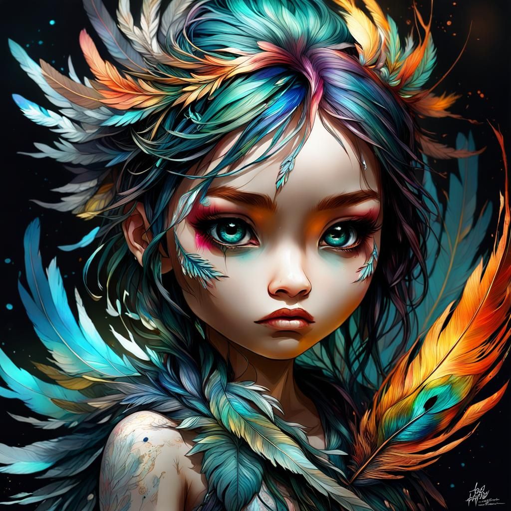 Chibi Phoenix Chick with Expressive Eyes