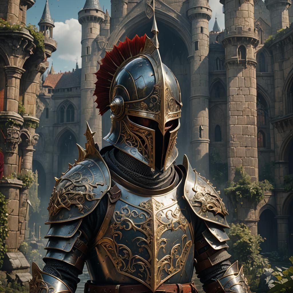 Pike Adorned with Knight's Helmet: Detailed Matte Painting