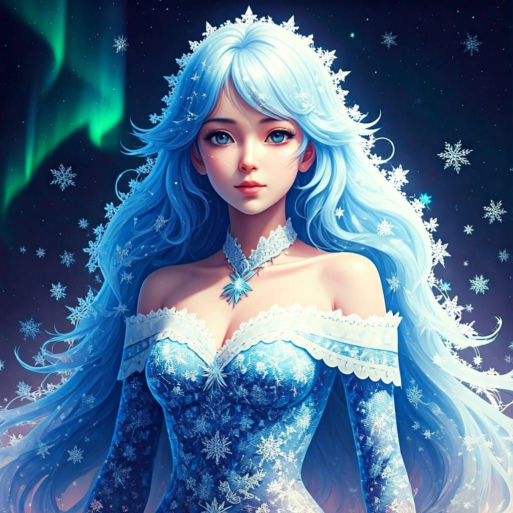 Anime Goddess Amidst Swirling Aurora