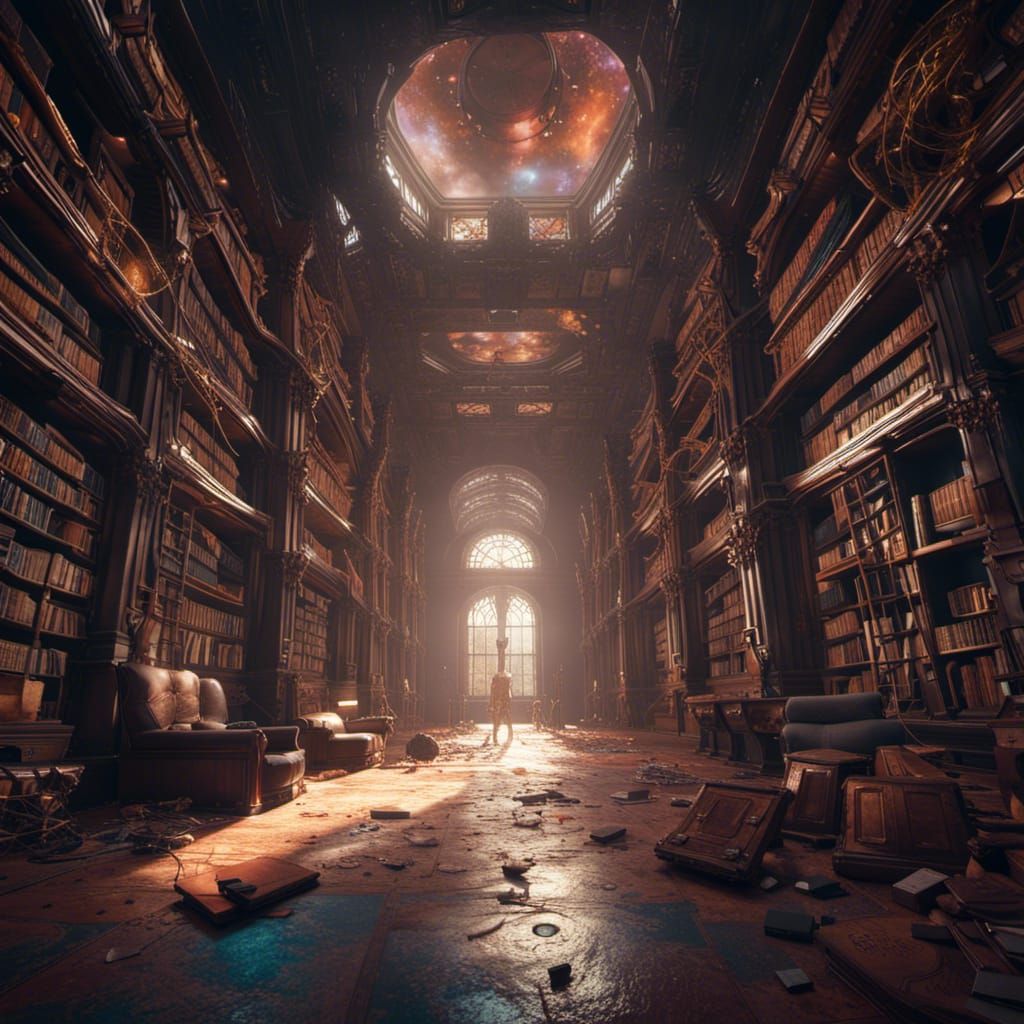 Decaying Liminal Library in Void: Fantasy Concept Art