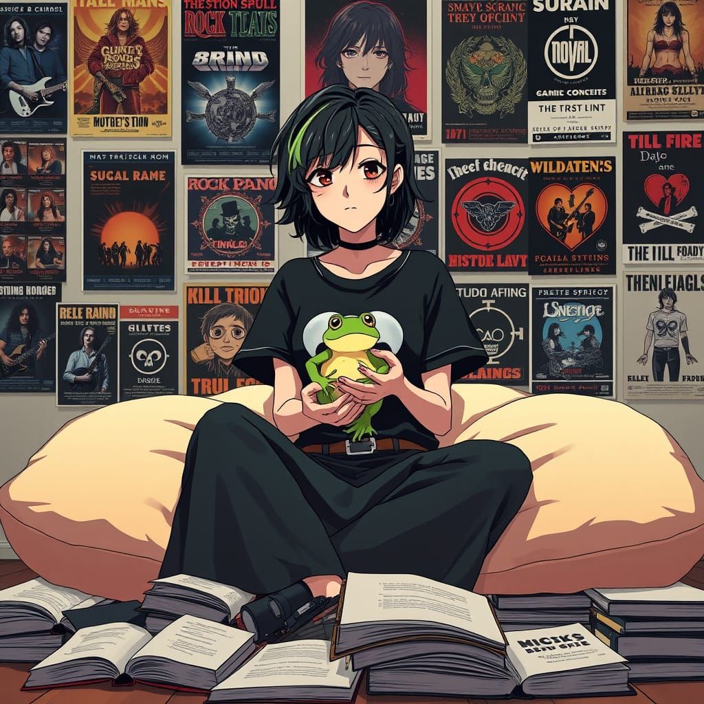Surreal Anime Scene of Emo Girl with Frog