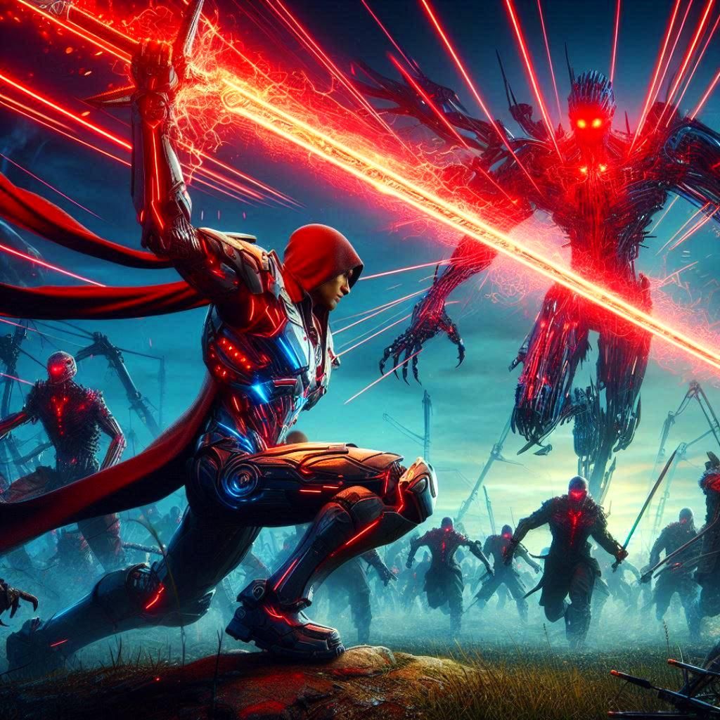 Cyber Warrior Cuts Down Enemies with Laser Sword