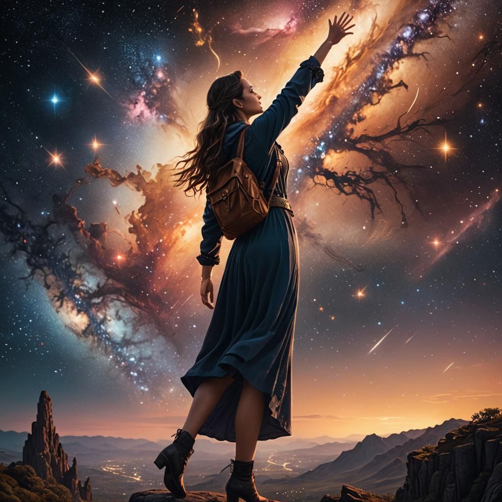 Woman Reaching for Galaxy: Digital Matte Painting