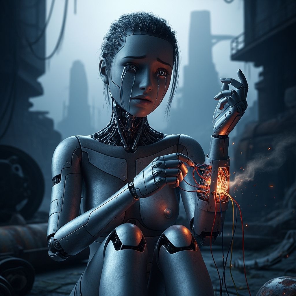 Robotic Woman Disassembles Herself in Industrial Ruin
