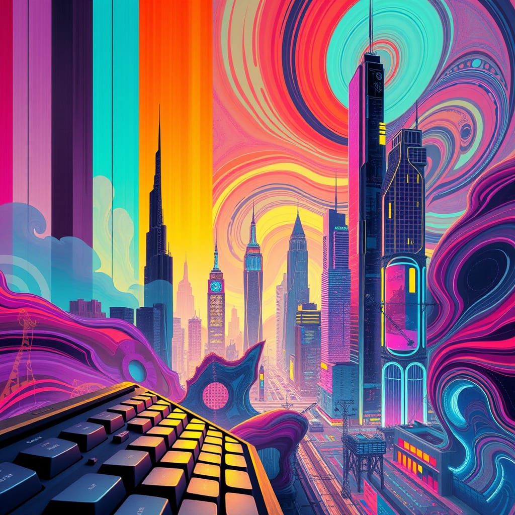 Dreamlike Futuristic Metropolis Inspired by Keyboard Typogra...