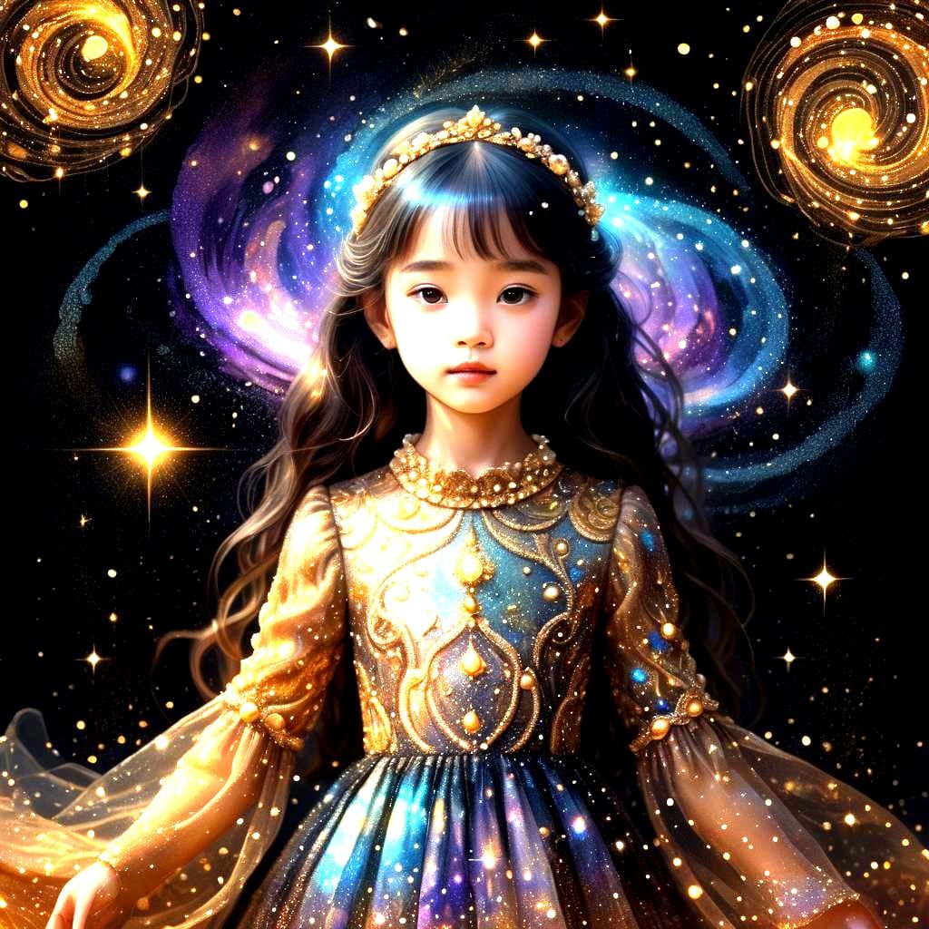 Surreal Girl Shines in Enchanted Astral Landscape