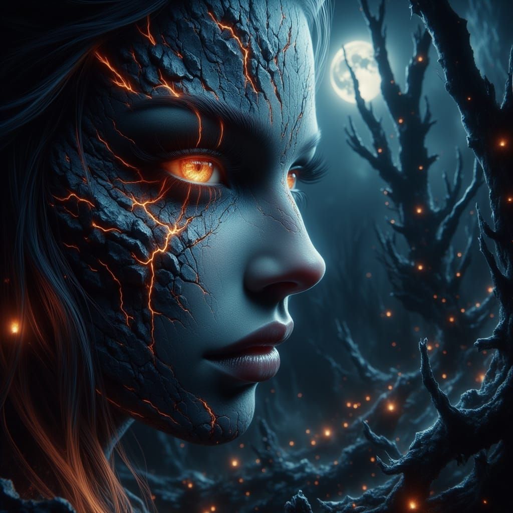 Eerie Dark Witch in Mystical Forest, Dark Fantasy Art