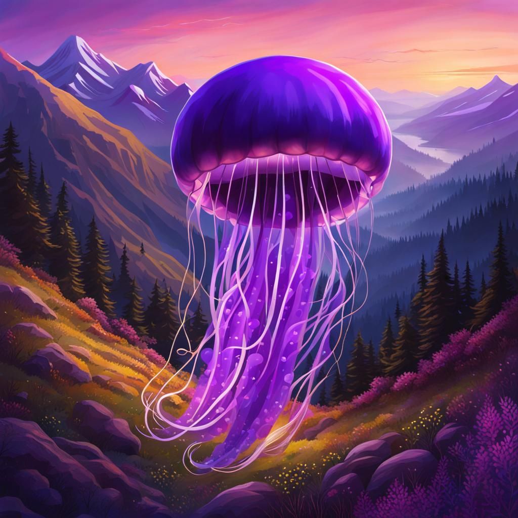 Singing Purple Jellyfish in the Mountains