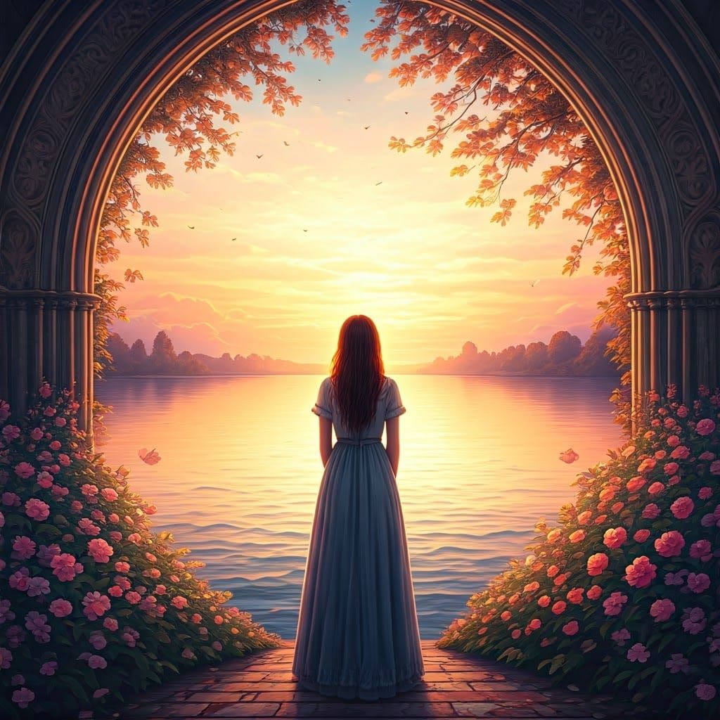 Heartbroken Woman in a Watercolor Fantasy Landscape