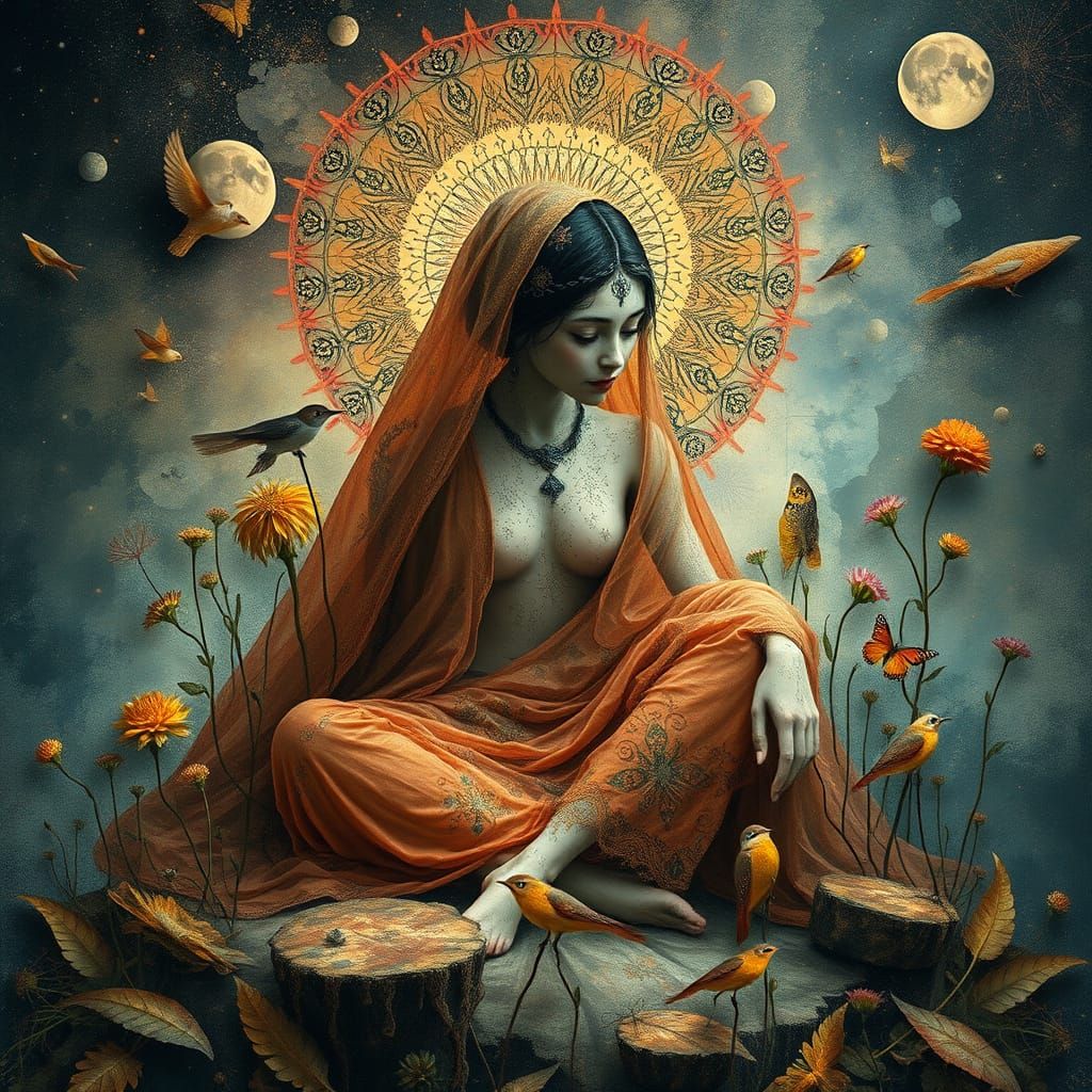 Enigmatic Figure Emerges from a Tapestry of Textures and Pat...