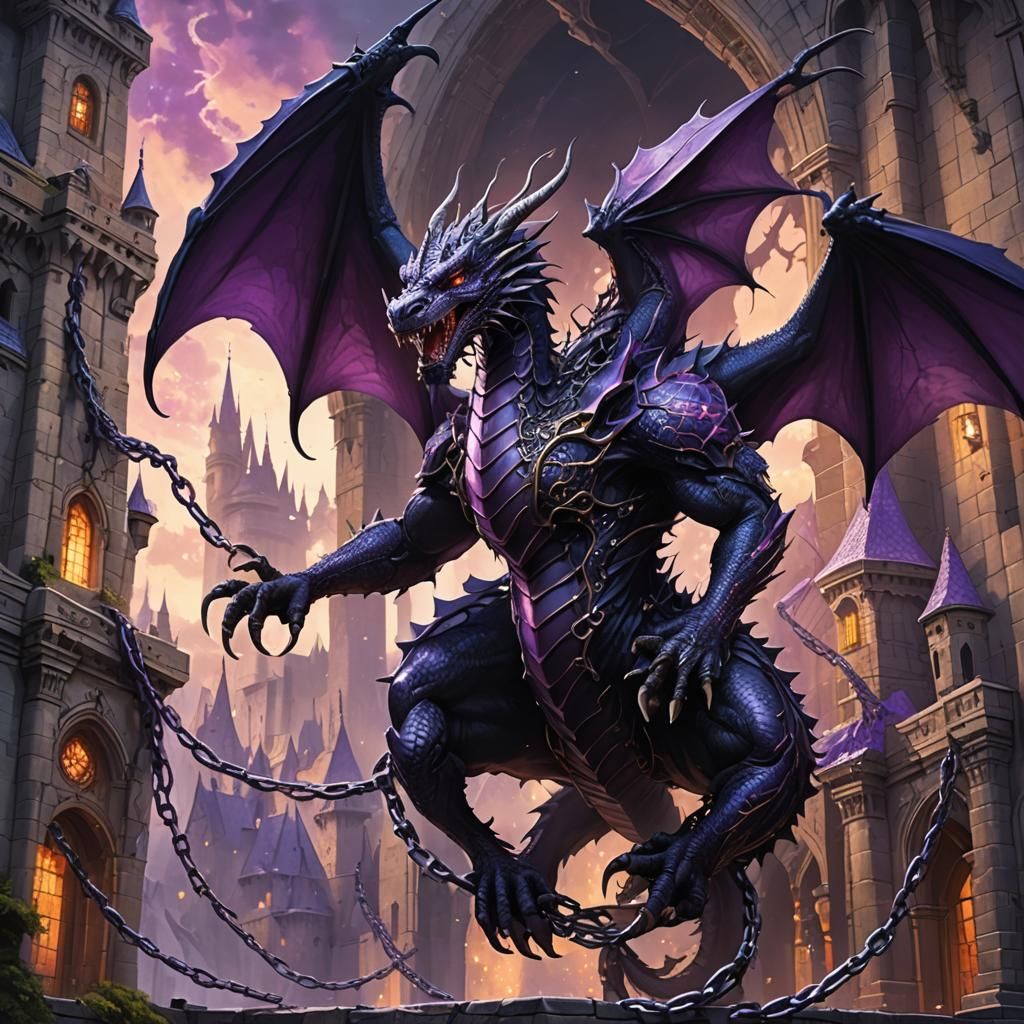 Chained Dragon: Dark Fantasy Art Nouveau