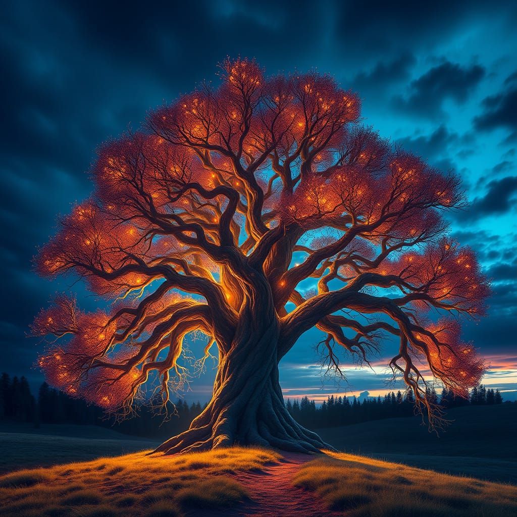 Ethereal Nordic Tree of Life in Glowing Twilight