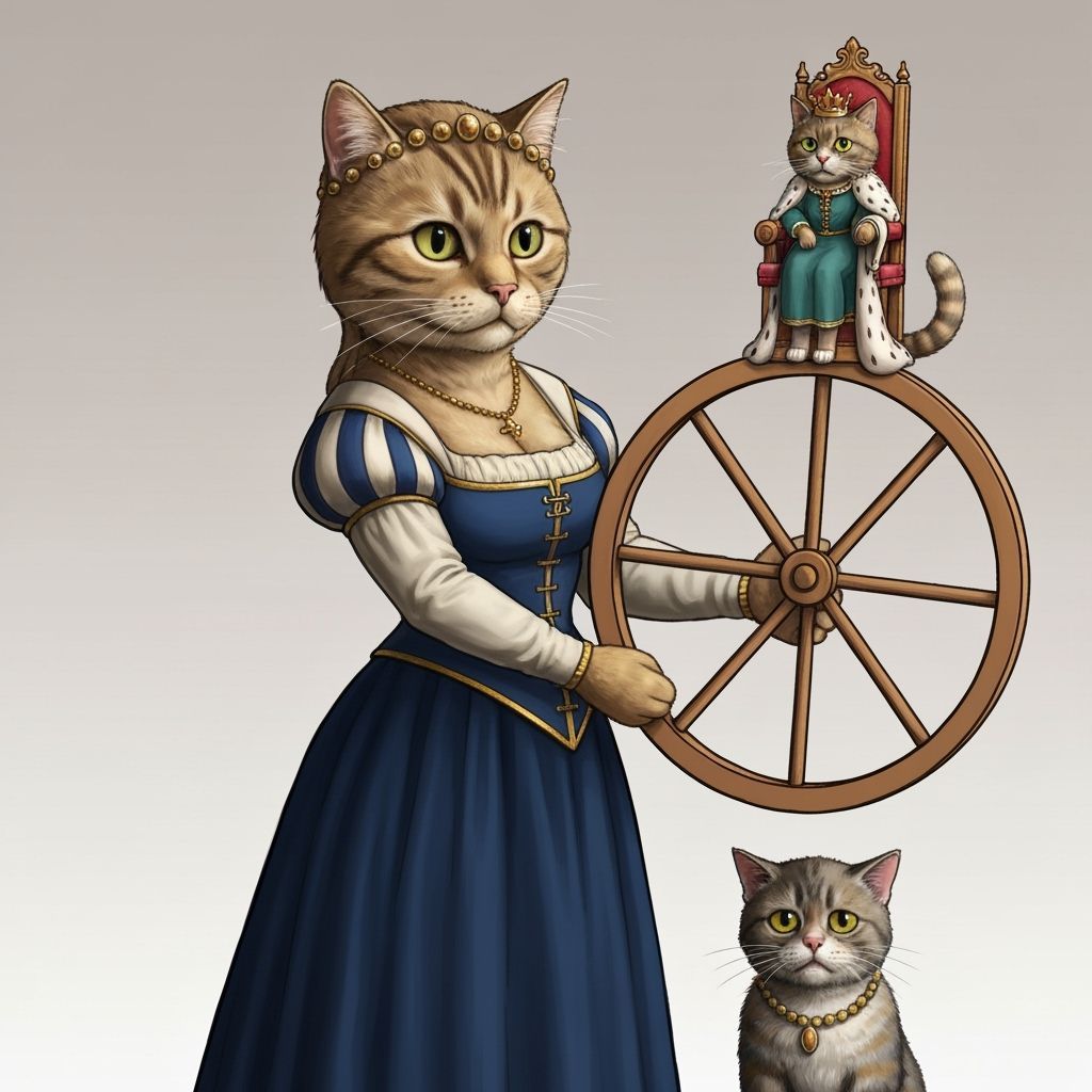 Anthropomorphic Cat Lady Holds Wheel of Fortune