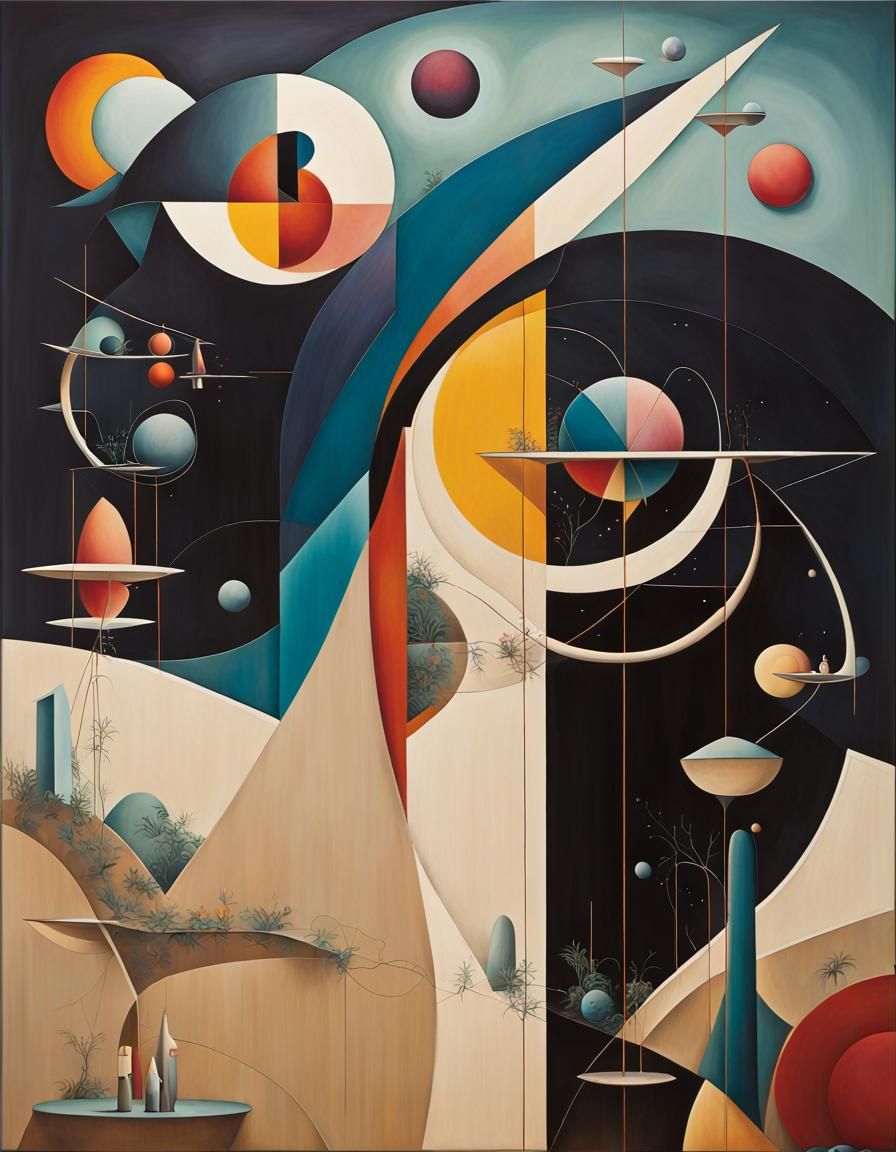 Surreal Art Deco Mural with Science Fiction Elements