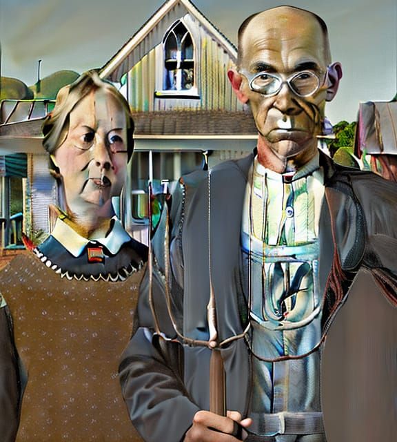 Alien American Gothic Portrait in Art Nouveau Style