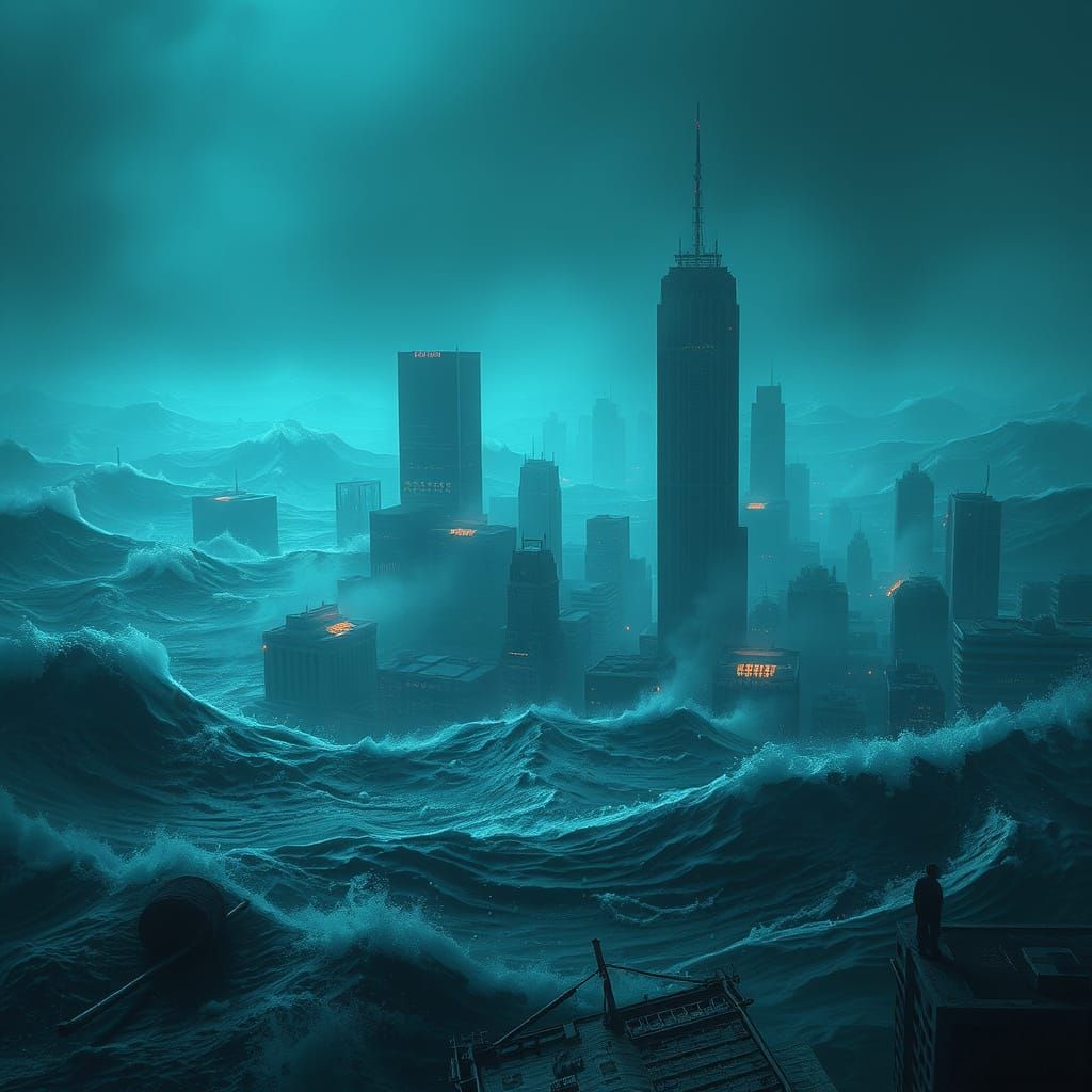 Submerged City in Turbulent Ocean