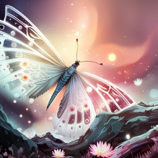 Sparkling White Butterfly in Space, Anime Style